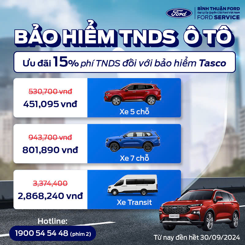 Giảm 15% phí Mua Bảo hiểm TNDS tại Bình Thuận Ford