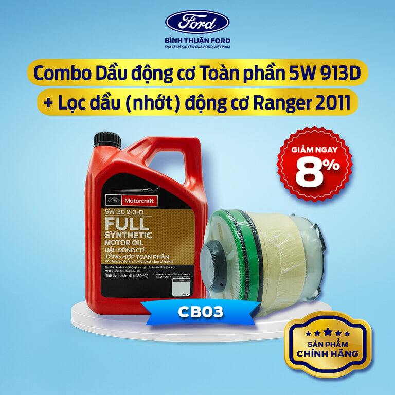 COMBO Dầu Nhớt Ô Tô - Nhớt Động Cơ Toàn Phần 5W 913D 4L + Lọc dầu nhớt động cơ - Ford Ranger 2011++ | Motorcraft