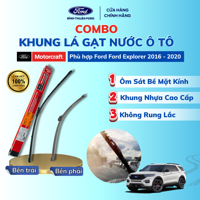 Combo Khung Lá Gạt Nước, Gạt Mưa (Trái + Phải) – Ford Explorer 2016 - 2020
