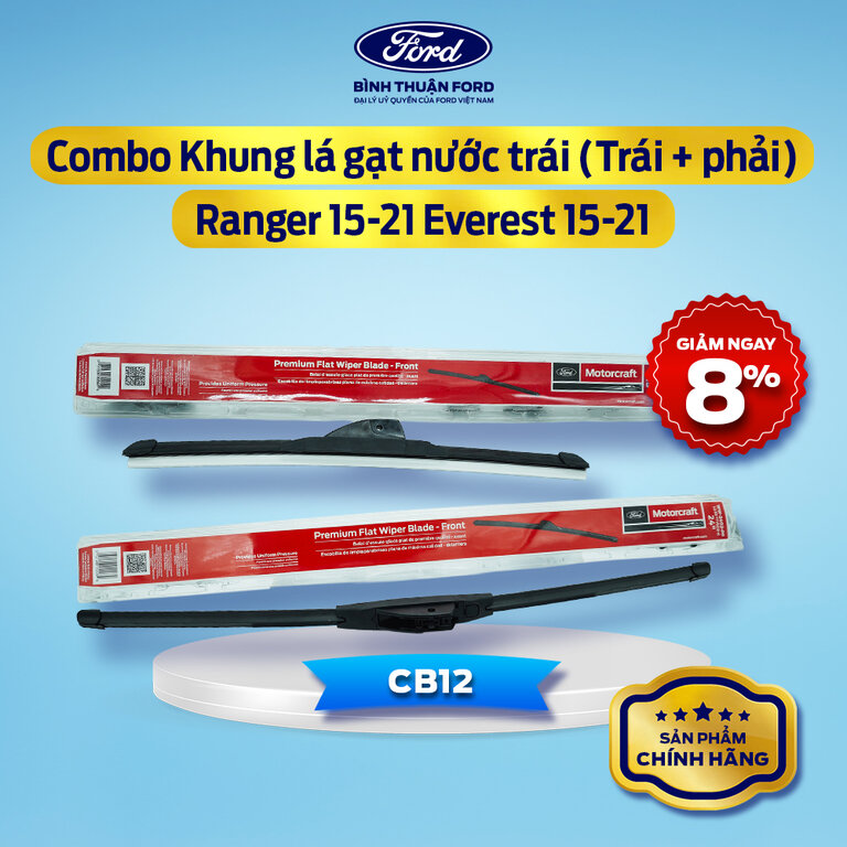 COMBO Khung Lá Gạt Nước, Gạt Mưa (Trái + phải) Ford Ranger 15-21, Everest 15-21