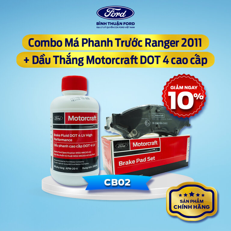 COMBO Má Phanh Trước Ô Tô (Ford Ranger 2011++) + Dầu Phanh DOT 4 cao cấp | Motorcraft Chính Hãng