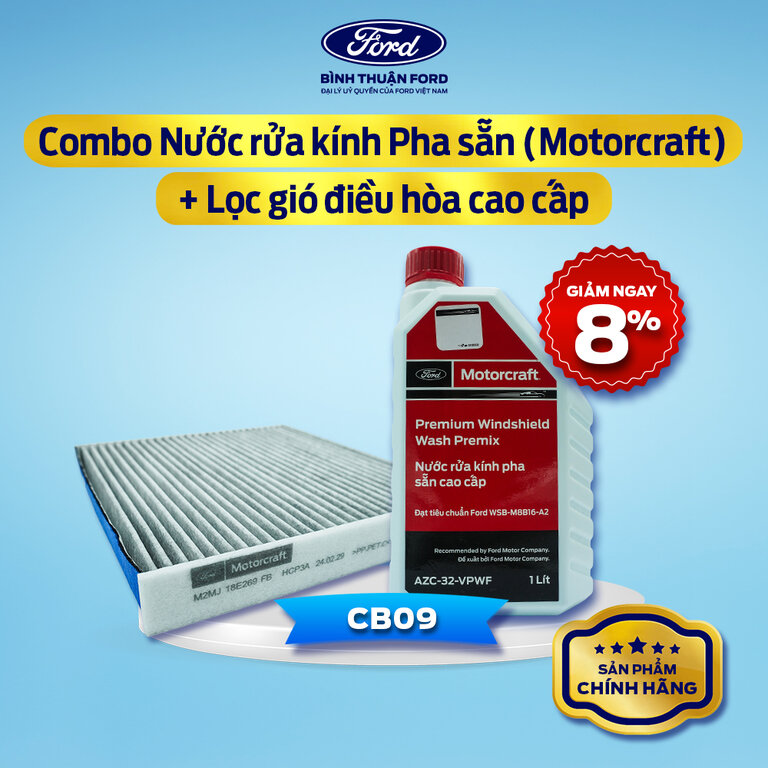 COMBO Nước Rửa Kính Ô Tô Pha Sẵn 1L + Lọc gió điều hòa Ô Tô | Motorcraft Chính Hãng