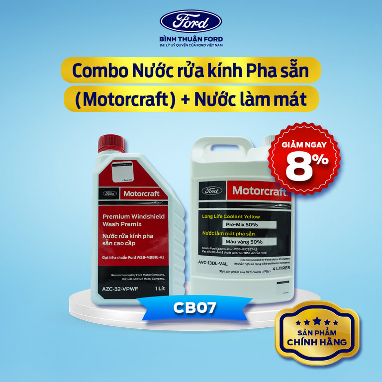 COMBO Nước Rửa kính Ô tô, Pha sẵn 1L + Nước Làm Mát Ô tô 4L – Màu Vàng | Motorcraft - Chính hãng