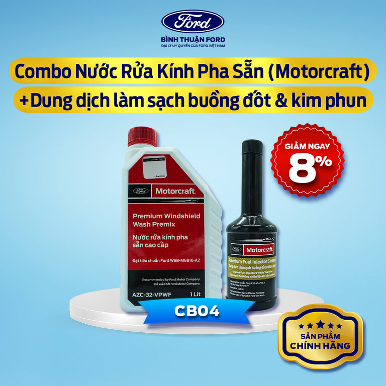 COMBO Nước Rửa Kính Ô tô Pha Sẵn (Motorcraft) + Dung dịch làm sạch buồng đốt & kim phun | Chính hãng