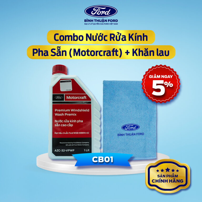 COMBO Nước Rửa Kính Ô Tô Pha Sẵn (Motorcraft) + Khăn Lau