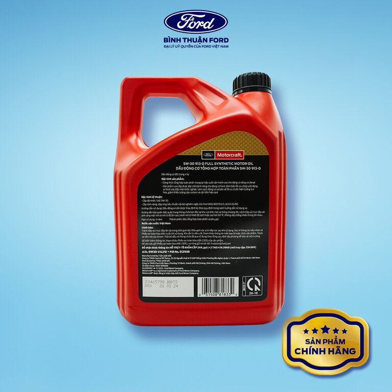 Dầu Nhớt Động Cơ Tổng Hợp Toàn Phần 4L | Motorcraft 5W-30 913-D