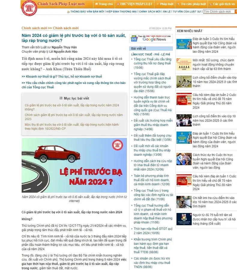 Giảm 50% lệ phí trước bạ xe ô tô lắp ráp trong nước - thực hư lời đồn